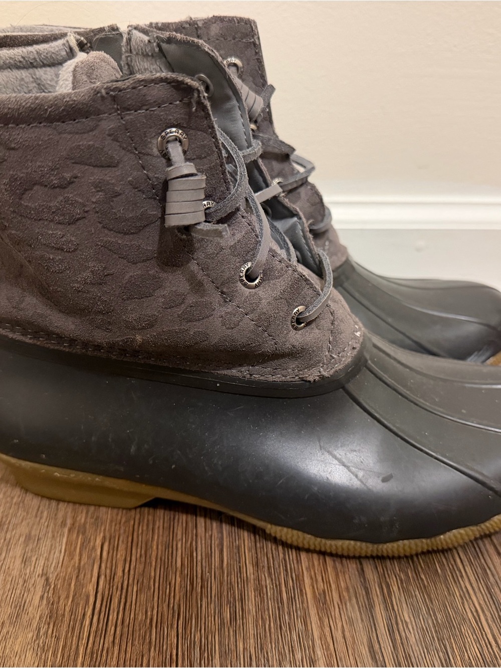 Sperry Women's Gray Suede and Black Rubber Duck Boots